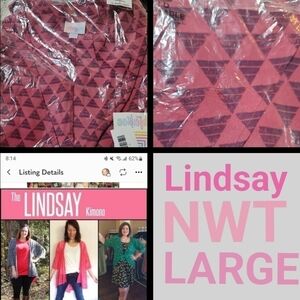 LuLaRoe "LINDSAY" Kimono L New With Tags burgundy pyramids